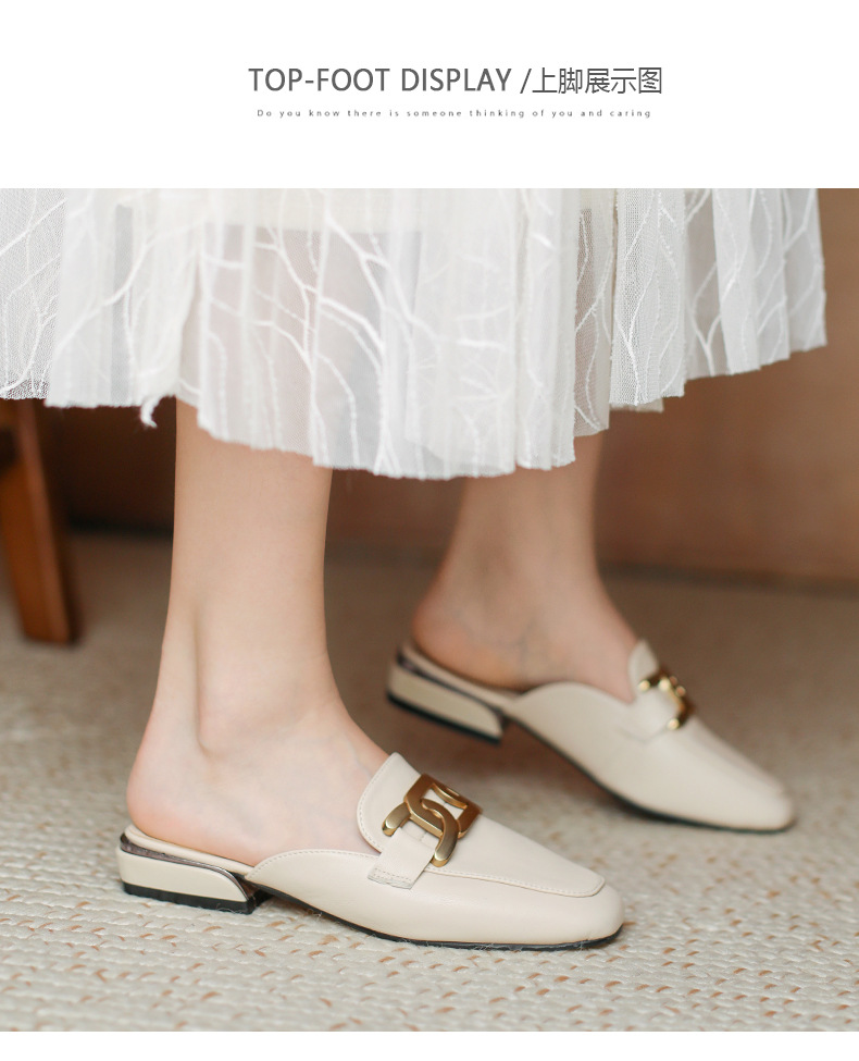 2023 new slippers women's summer outerwear fashion square toe British plus size women's shoes chunky heel sandals loafers lazy shoes_voghion.com