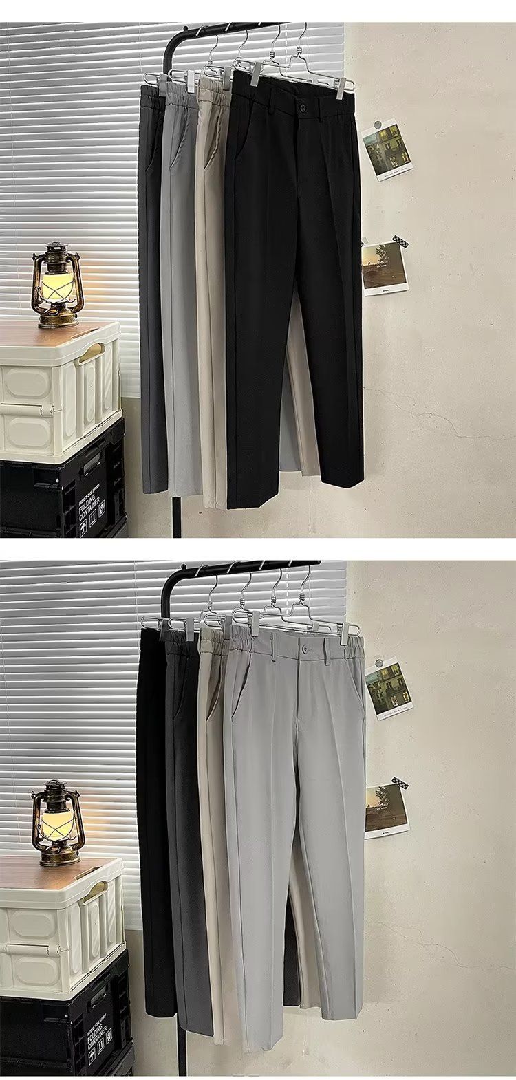 Light And Mature Style Pants Men's Autumn And Winter Double-pleated Elastic Waist Men's Trousers Micro-cone Trousers Korean Version Straight-leg Suit_voghion.com