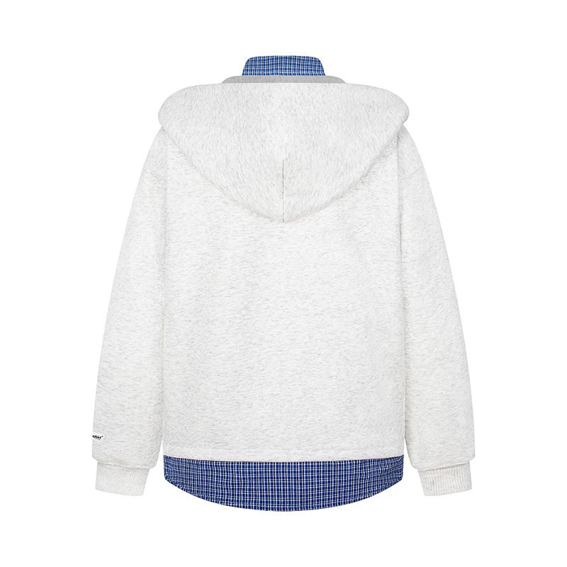 Felpa con cappuccio patchwork a due pezzi con motivo scozzese americano, giacca unisex in stile New College autunnale 2025_voghion.com