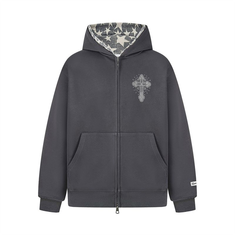 Felpa con cappuccio da uomo in stile High Street, con strass e croce, modello Dark, modello patchwork, doppio strato, primavera/autunno_voghion.com