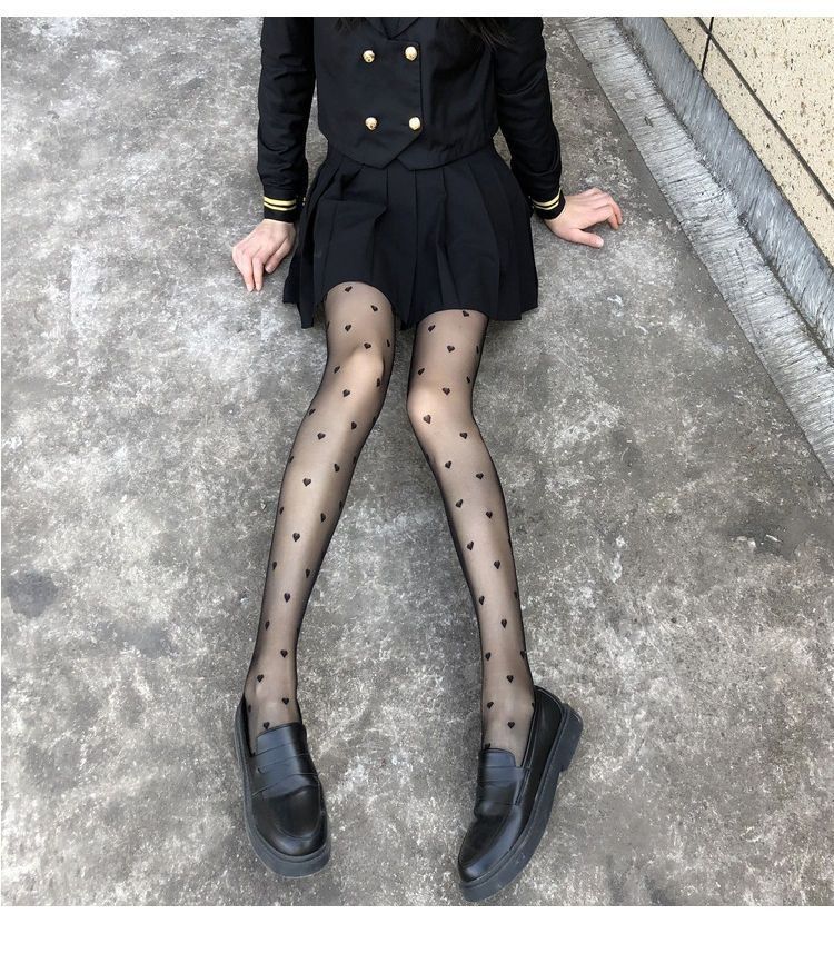Bas fins en soie jacquard à motifs noirs, collants à pois, JK Lolita_voghion.com