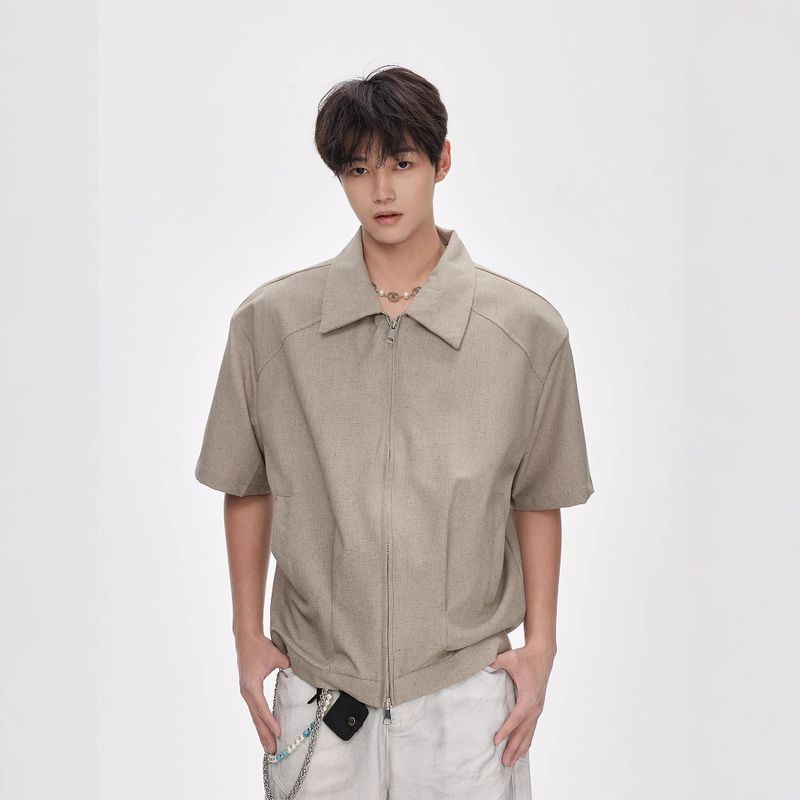 Cleanfit Oversized Double Zier Sleeve Jacket voor heren 2025 zomer nieuwe Amerikaanse stijl korte brede boxy gewatteerde schouder_voghion.com