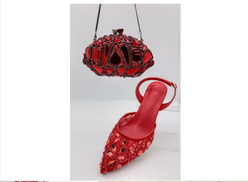Women's High Heeled Sandals With Stilettos And Pointed Toes, Crystal Glass Flower High Heeled Sandals, Red Bridal Party Bag_voghion.com
