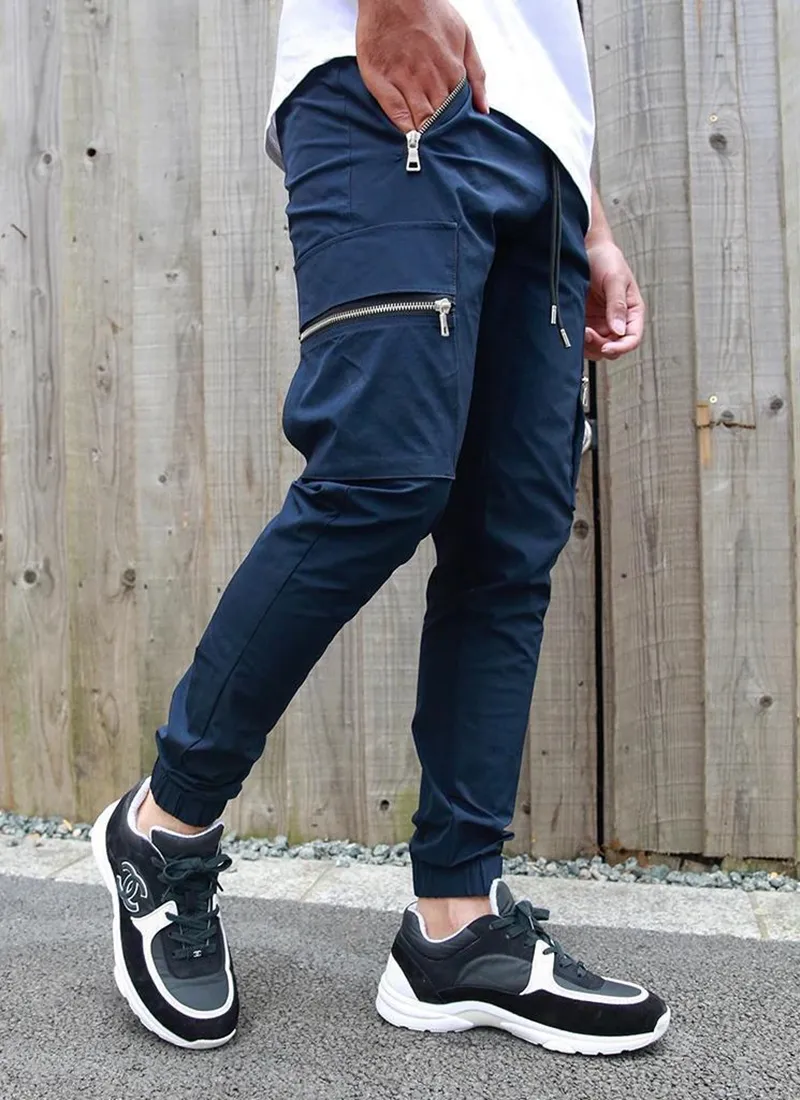 Fiess Sportswear-Hose für Herren, modisch, einfarbig, Reißverschluss, mehrere Taschen, Hip-Hop-Streetwear für Herren_voghion.com