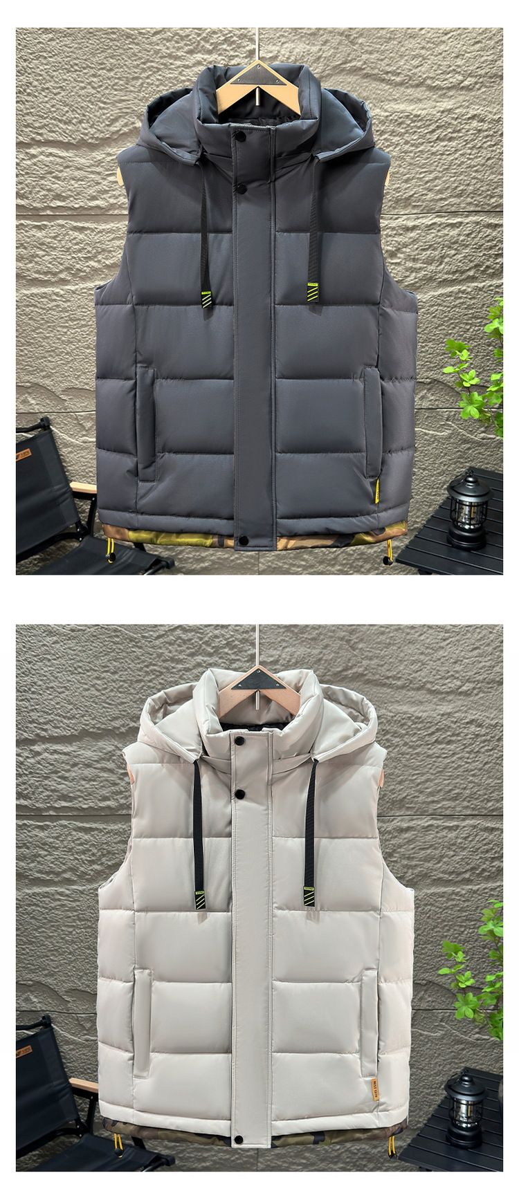 Herrenbekleidung Baumwollweste mit Kapuze Weste Jacke_voghion.com