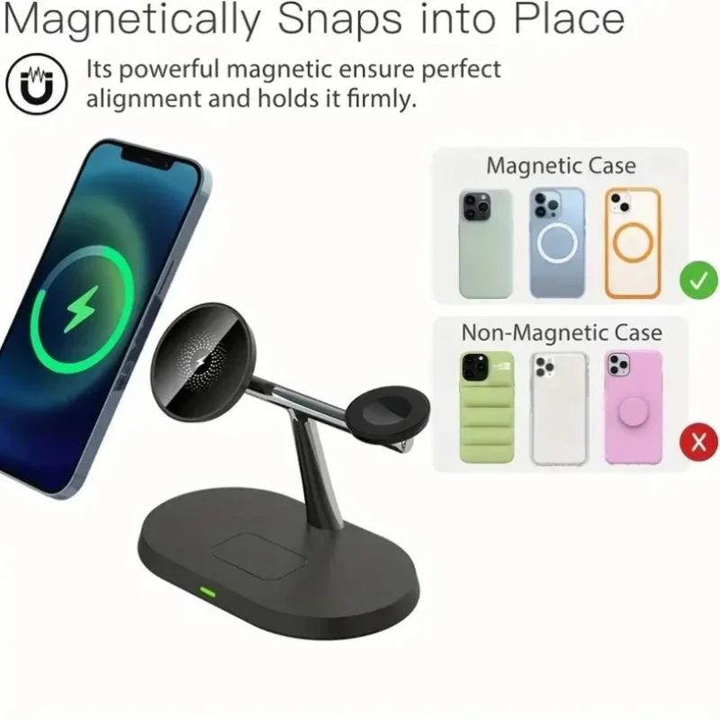 3 In 1 Fast Charging Magnetic Wireless Charger For Mag Safe IPhone 16-12 Pro Max Samsung S24 IPhone/Galaxy Watch_voghion.com