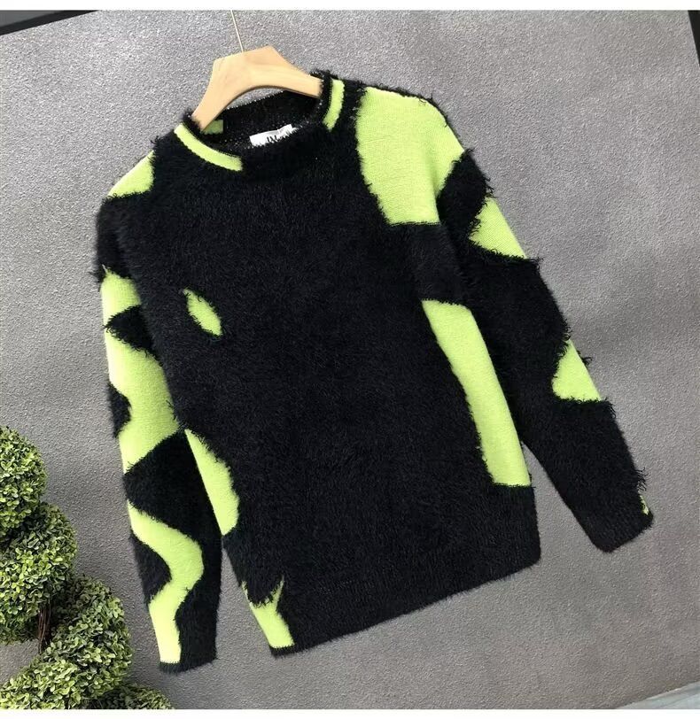 Men's And Women's Autumn And Winter American Style Design Ripped Tassel Sweater Large Size Loose Round Neck Long Sleeve Knitted Sweater Jacket_voghion.com