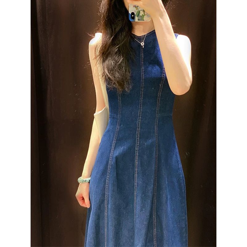 Temperamento estivo squisito, abito in denim di alta qualità per donna, nuovo stile 2025, il modello senza maniche più popolare dell'anno_voghion.com