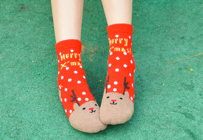 Calzini da donna Calza di Natale Calza di Natale da donna Le nuove calze da donna di Babbo Natale in velluto corallo_voghion.com
