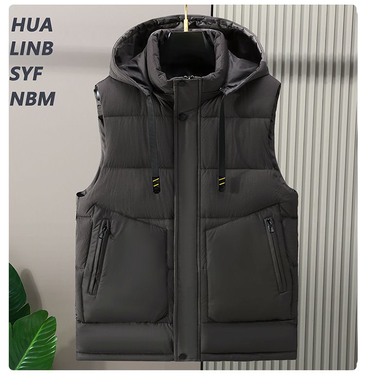 Herrenbekleidung, gesteppte, wattierte Weste mit Reißverschluss vorne, leichte, warme, ärmellose Jacke für den Winter, lässige Oberbekleidung in Schwarz, Beige, Dunkelbraun (S-5XL)_voghion.com