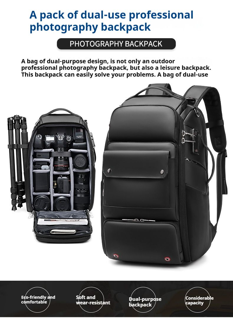 Zaino per fotocamera impermeabile per DSLR e mirrorless – Adatto a Canon, Nikon, Sony, laptop e obiettivi | Borsa fotografica multifunzionale per i viaggi_voghion.com