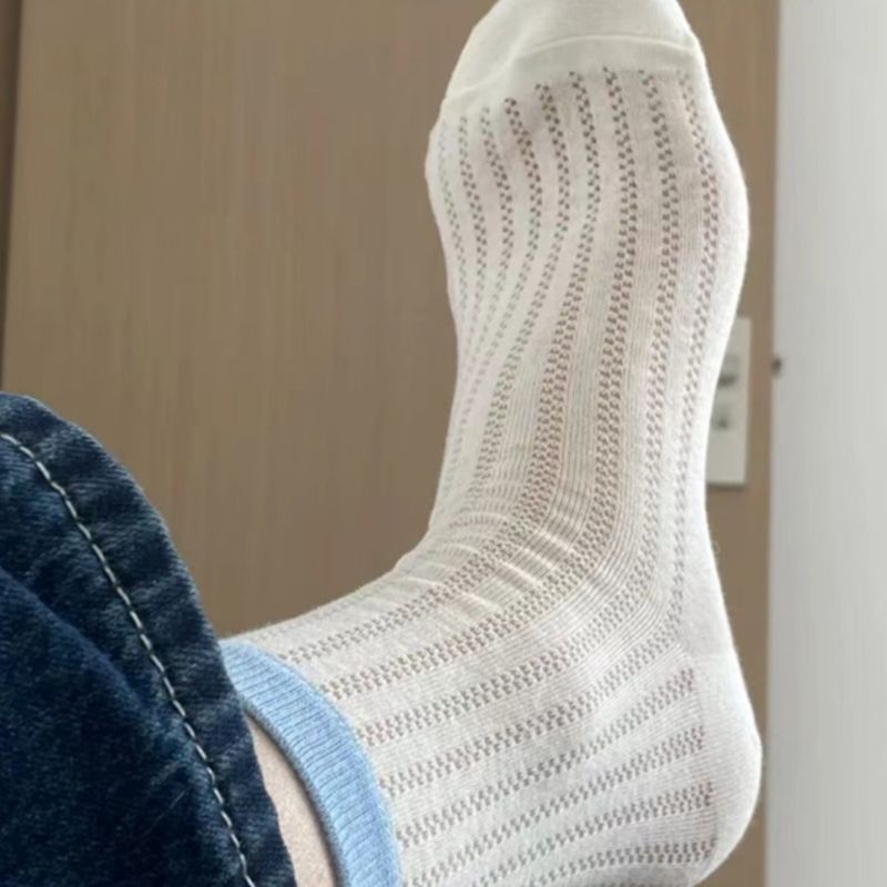 Korean summer thin ins girls macaron color mesh breathable mid-calf cotton socks_voghion.com