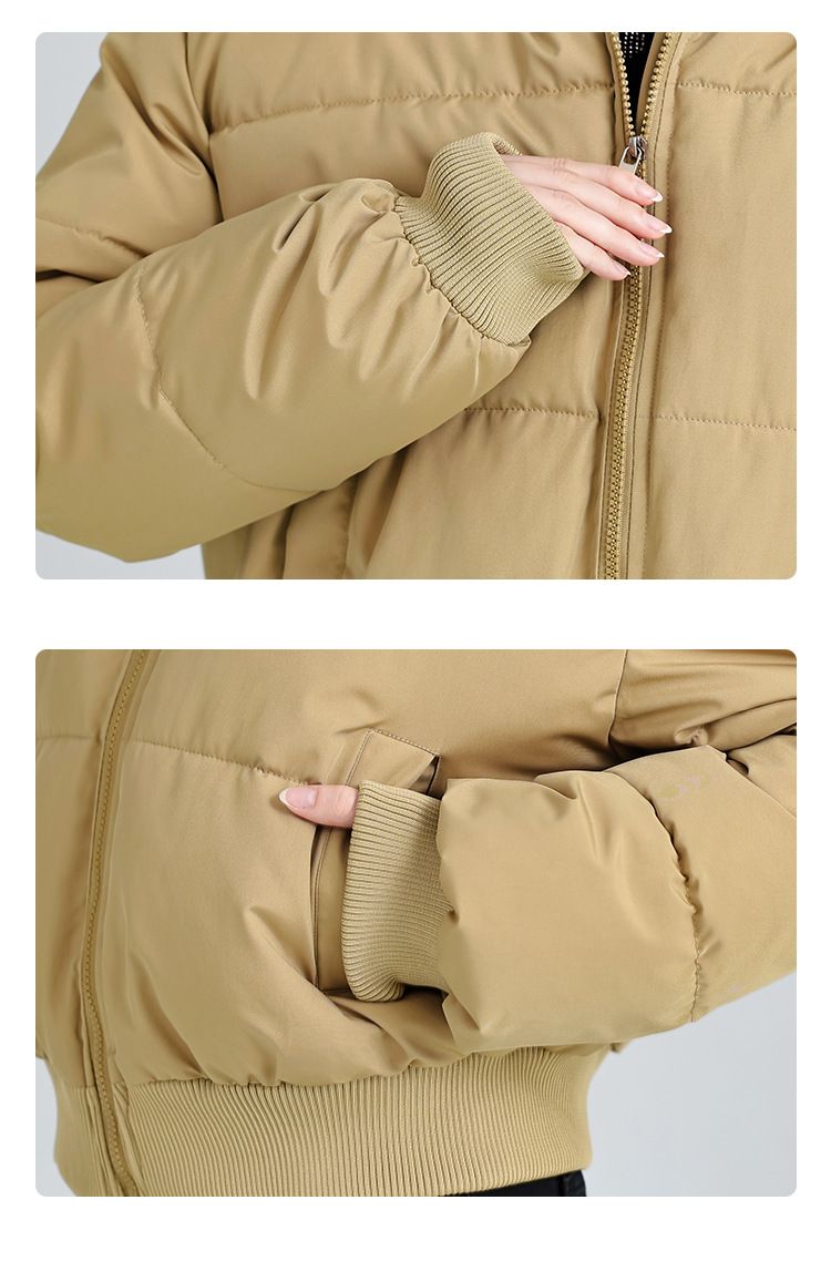 Modische Steppjacke mit Kapuze und abnehmbarem Kunstpelzbesatz, Wintermäntel für Damen, warmer kurzer Puffermantel, Oxford-Polyester, lässige lockere Passform_voghion.com