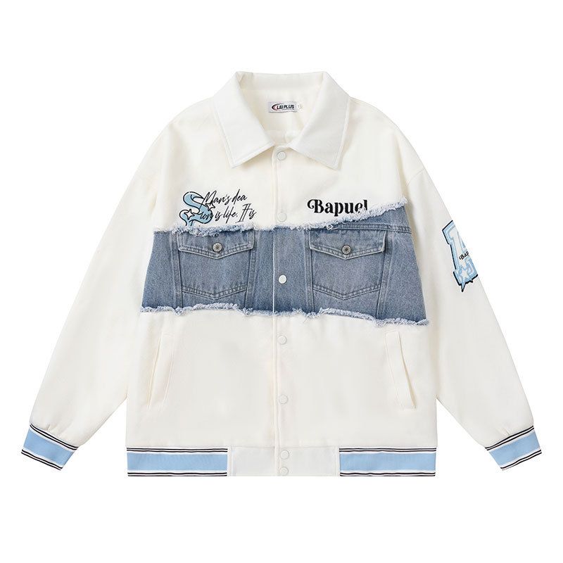 Herenkleding Street niche denim patchwork honkbaljack heren en dames herfst plus fluwelen verdikte oversized jas_voghion.com