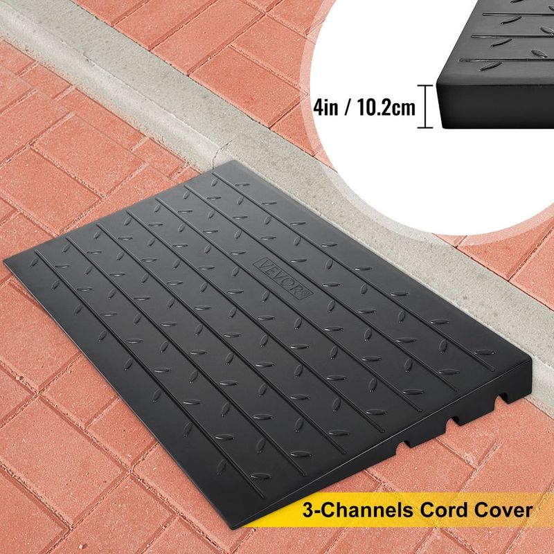 VEVOR Rubber Threshold Ramp, 4" Rise Threshold Ramp Doorway, 3 Channels Cord Cover Rubber Solid Threshold Ramp, Rubber Angled Entry Rated 2200 Lbs Load Capacity For Wheelchair And Scooter_voghion.com