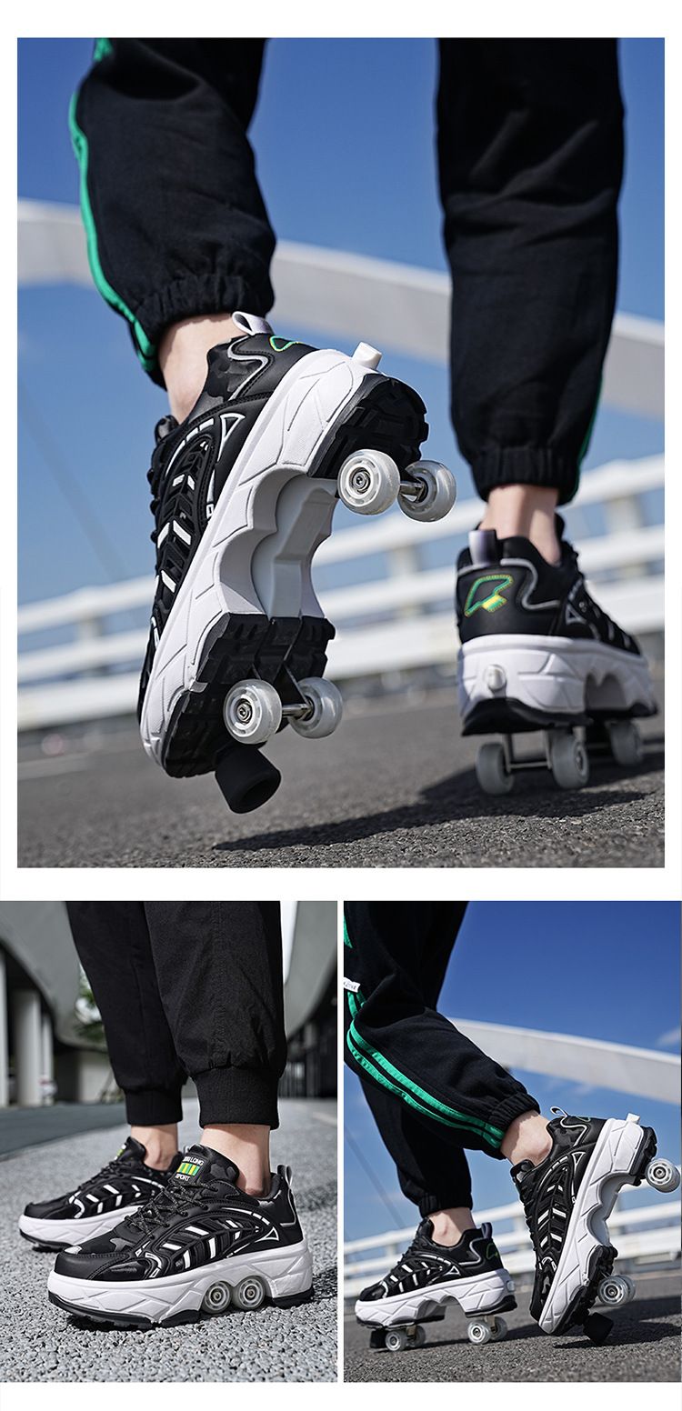 Kinderkleidung Neue vierrädrige Rollschuhe mit Bremse für Erwachsene, Laufschuhe, Studenten, deformierte Schuhe, Rollschuhe für Jungen, Rollenschuhe für Mädchen_voghion.com