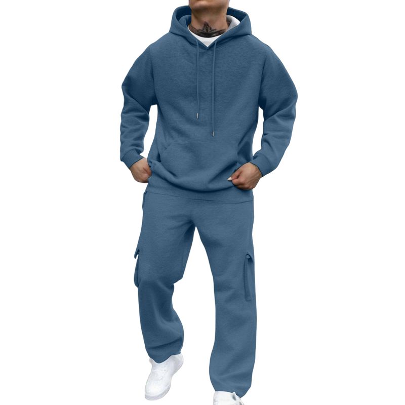 Conjunto de sudadera con capucha y jogger para hombre: corte holgado y grueso para correr, gimnasio y ropa informal._voghion.com