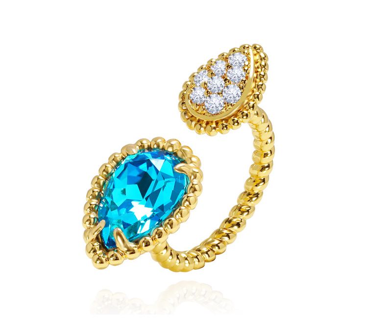 Damenschmuck, Perlenrand, Kralle, eingelegter Edelsteinring, tropfenförmig, facettiert, mehrfarbig, künstliche Kristallöffnung kann fein abgestimmt werden, Handschmuck_voghion.com