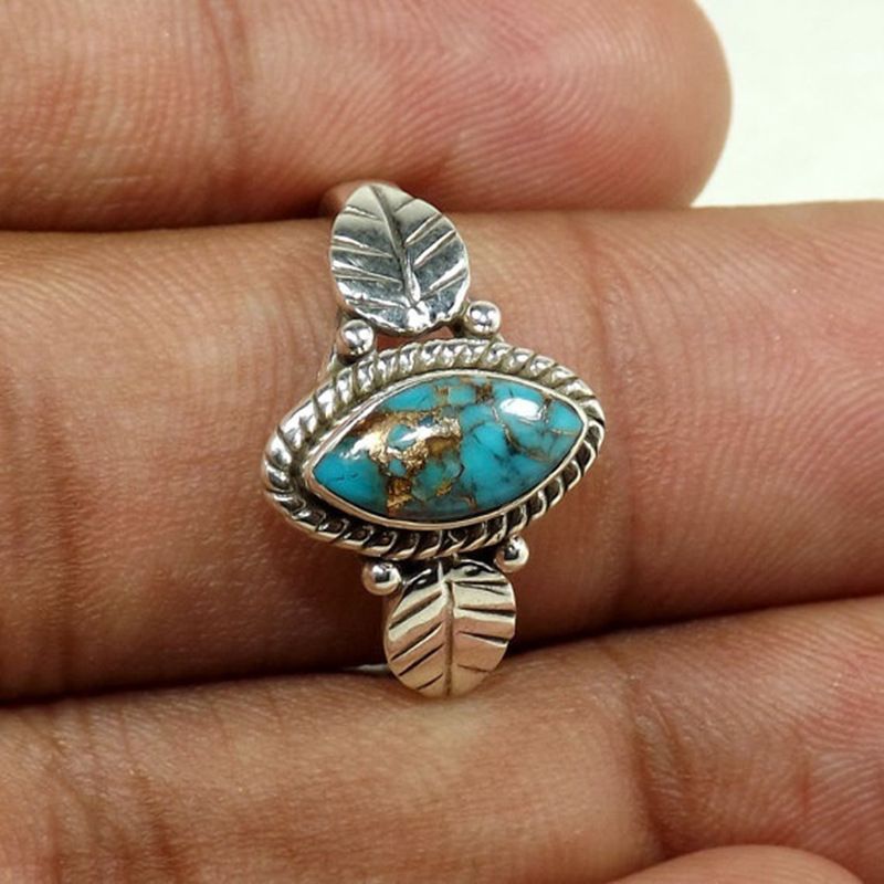 Anello in turchese con occhio di cavallo, creativo, in argento tailandese placcato a foglia, da donna_voghion.com