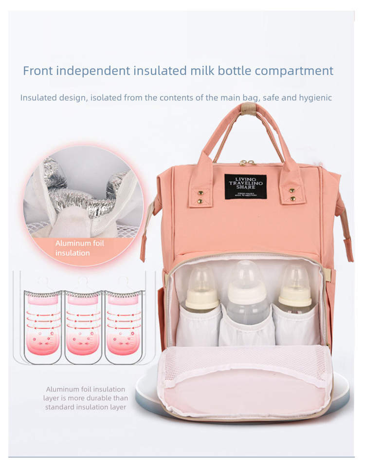 Praktische, geräumige Umstandstasche mit isoliertem Flaschenfach für Mütter – ideal für den internationalen Markt._voghion.com