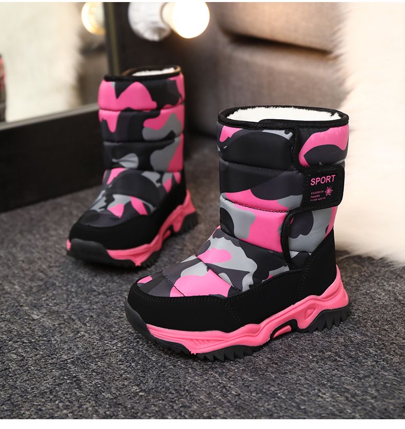 2024 Inverno Crianças Pelúcia Tecido Impermeável Antiderrapante Menina Sapatos Sola de Borracha Neve Moda Quente Botas Ao Ar Livre_voghion.com