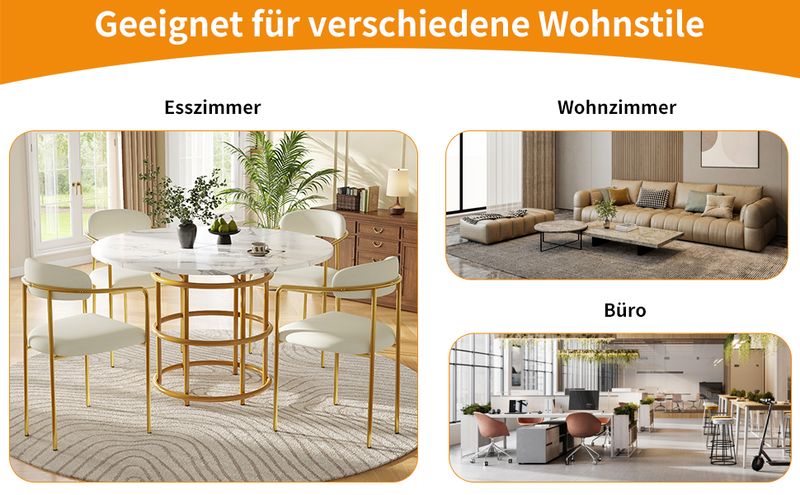 Ronder Esstisch 100x76cm Mit Marmorplatte, Goldene Ringbeine_voghion.com