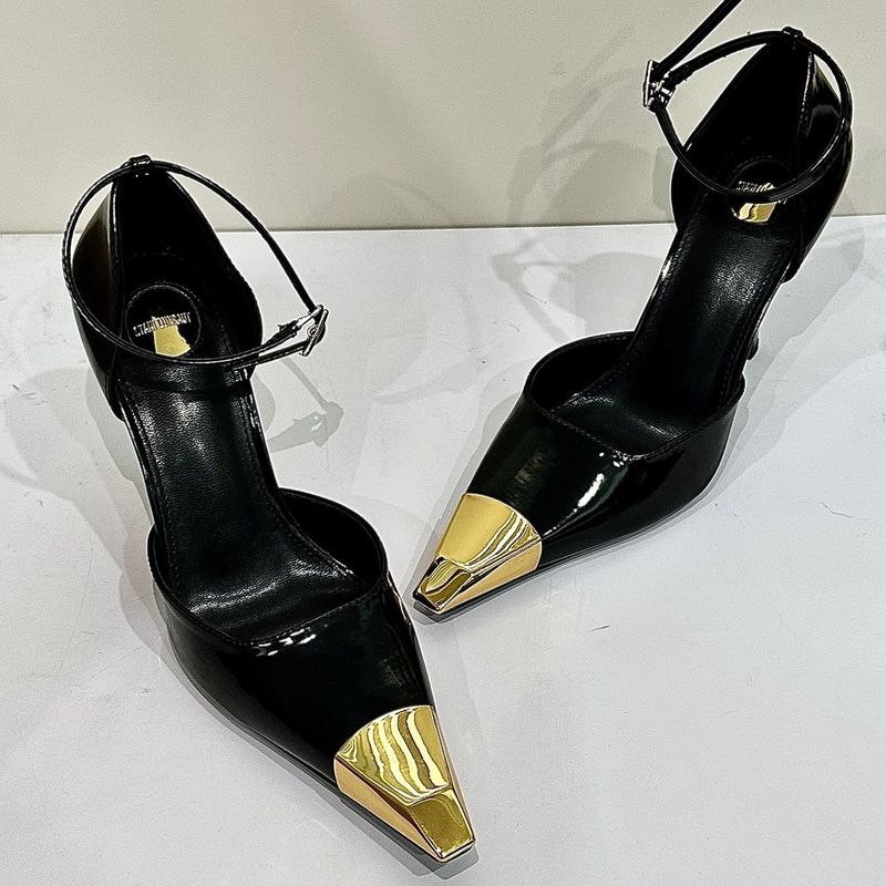 Hoge hakken dames stiletto hakken sandalen lente zomer nieuw metaal ijzer puntige dunne hoge hak enkele schoenen afslankend ondiepe mond gesloten teen achterkant_voghion.com