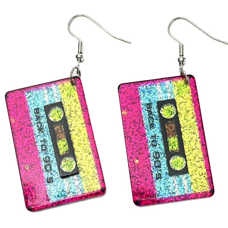 Fluorescent Color Shiny Oil Tape Era Earrings Lightning Element Radio Women's Eye-Catching_voghion.com