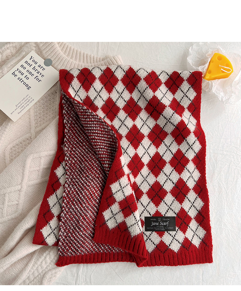 Original Freizeit Hershey Damen rot verdickter Absatz kalt warm Herbst und Winter neuer Weihnachtselch gestrickter großer Schal_voghion.com