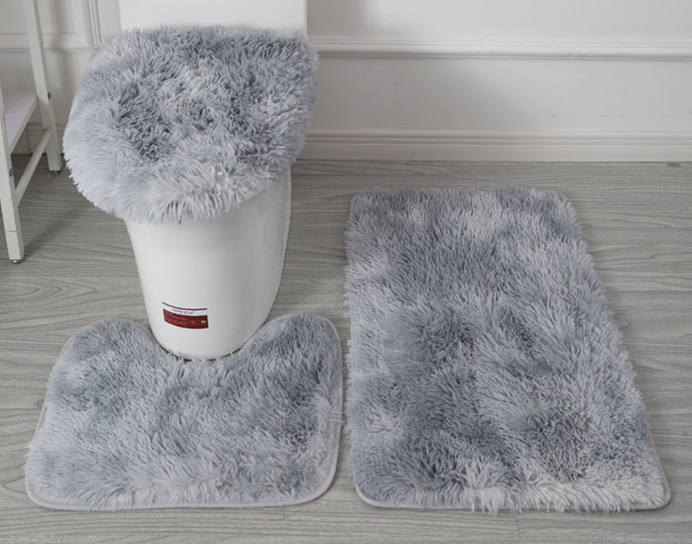 Batik-Teppich aus langem Pelz, dreiteiliges Plüsch-WC-Set, rutschfeste Fußmatte, wasserabsorbierendes Badezimmer-Set_voghion.com
