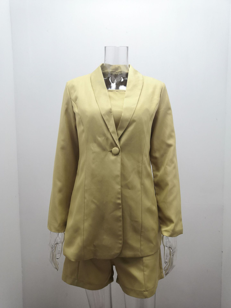 2023 Spring/Summer Solid Tank Top Suit Coat Fashion Temperament High Waist Shorts Three Piece Women's Wear_voghion.com