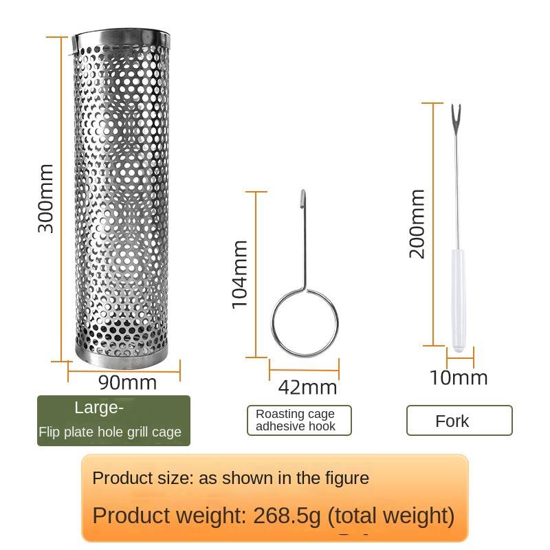 Cestino per barbecue portatile - Gabbia per barbecue rotonda per affumicare all'aperto, rete per barbecue a tamburo rotante, perfetta per cucinare e grigliare all'aperto_voghion.com