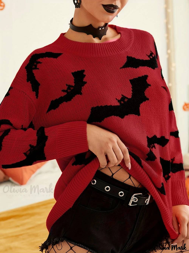 Női ruházat Őszi és téli divat Női hosszú ujjú halloweeni jacquard pulóverek kötött felsők_voghion.com