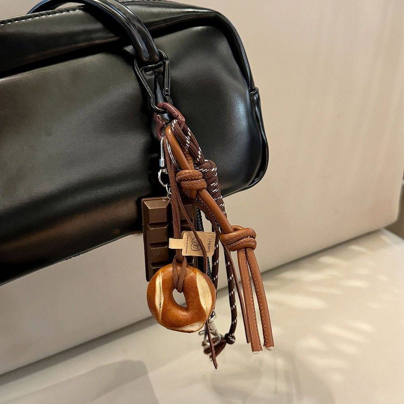 Autumn and winter cute alkaline water bread Korean ins bag pendant chocolate mountaineering rope keychain decoration lanyard_voghion.com