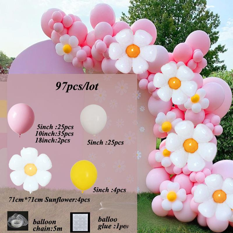 Palloncino rosa con girasole e crisantemo, decorazione per feste di compleanno e matrimoni, arco di apertura con ghirlanda e palloncino._voghion.com