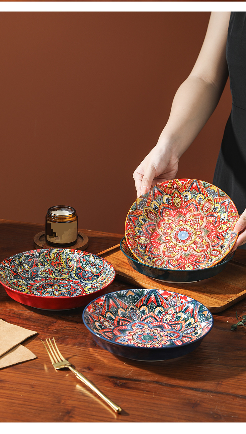 Böhmisches Essteller-Set aus Keramik – handbemalte dekorative Unterglasurteller (tiefe, mikrowellengeeignete 10,5-Zoll-Teller, stilvoll für den Einsatz zu Hause und in Restaurants)_voghion.com