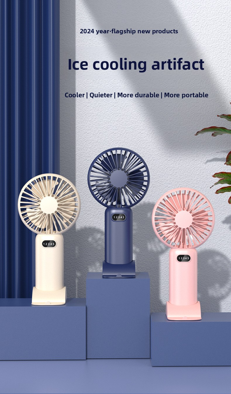 USB-C Rechargeable Handheld Fan With 5 Speed Levels & Desktop Stand - Portable Cooling For Home & Office_voghion.com