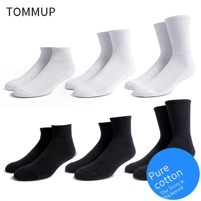 Thickened Men's And Women's Towel Bottom White Socks Sports Socks Terry Waist Pure White And Black Running Socks Pure Cotton Basketball Socks_voghion.com
