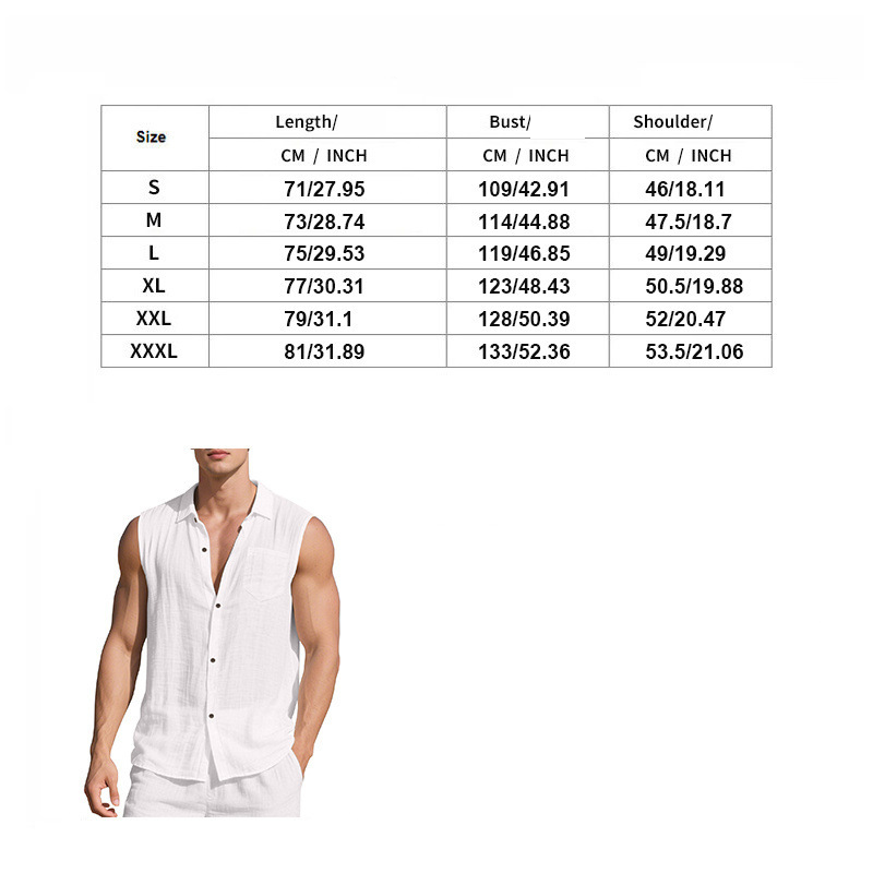 Herren Sommer Neue Lose Leinen Einfache Casual Ärmellose Strickjacke Strand Hemd_voghion.com