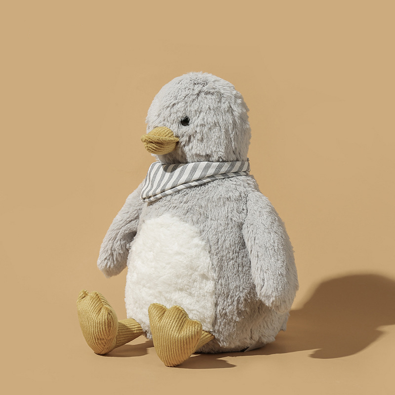 Peluche Canard Gris Doux avec Écharpe, Jouet en Peluche pour Enfants, Cadeau d'Anniversaire_voghion.com