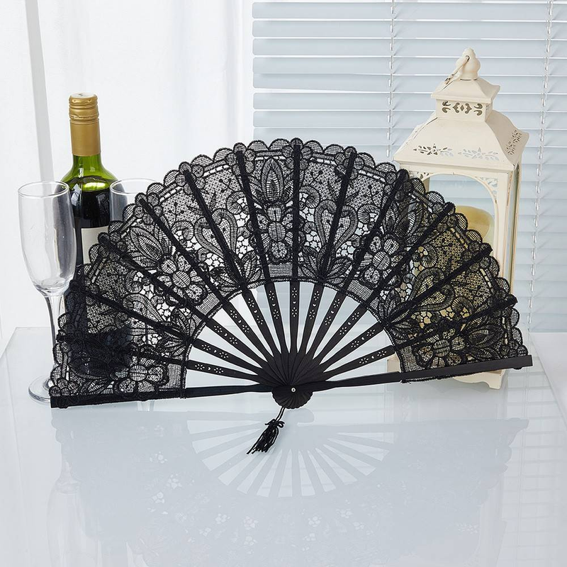 Halloween Black Lace Fan, Halloween Party Red Rose Decorative Fan, Festival Banquet Performance Retro Prop Fan_voghion.com