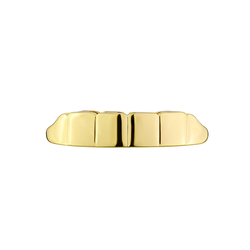 Griglie Hip Hop da uomo con finitura lucida a specchio, set di gioielli dentali a 6 denti in oro e argento - Stile geometrico per rapper e artisti, oro lucido a specchio_voghion.com