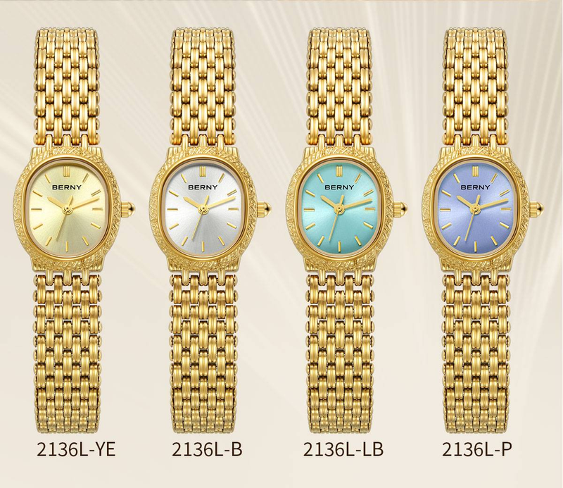 BERNY Small Gold Watches For Women Dainty Luxury Oval Dial Ladies Analog Quartz Bracelet Watch Stainless Steel Waterproof Minimalist Wristwatch_voghion.com