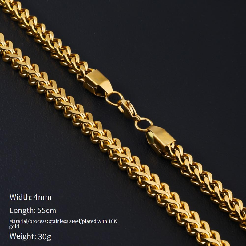 Collane in acciaio inossidabile con catena avanti e indietro, catena intrecciata con quattro lati, catena cubana da uomo, collana in acciaio al titanio_voghion.com