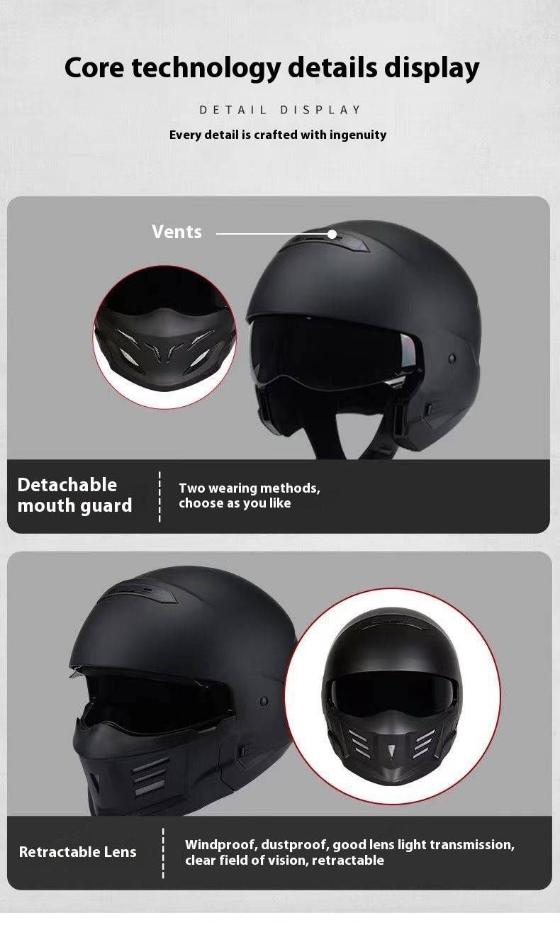 Casco da moto retrò certificato DOT e 3C con Bluetooth - Design Samurai Black Scorpion - Stile Harley vintage per uomo_voghion.com