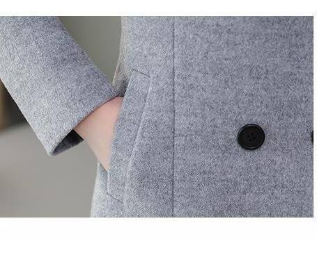 Elegant Long Wool Coat For Women - Knee-Length Double-Breasted Trench Coat With Belted Waist, Plus Size Available In Black & Grey_voghion.com