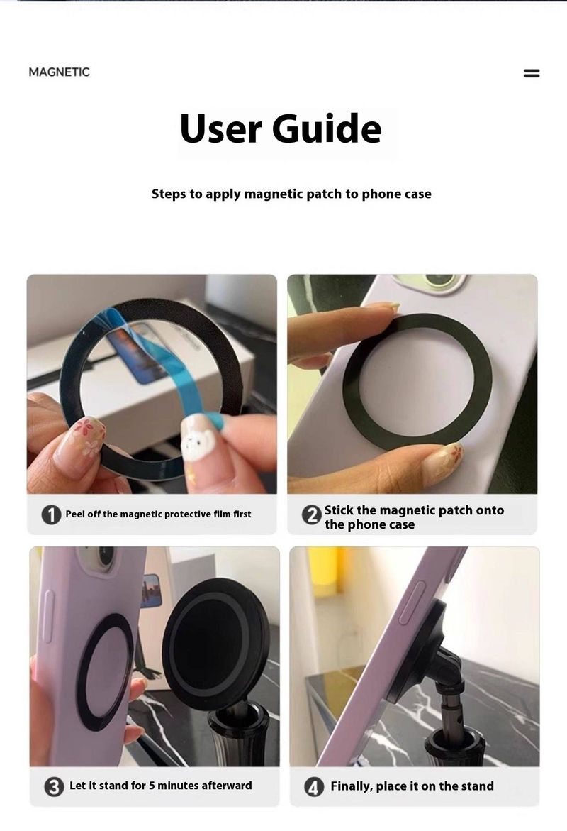 Magnetisches Telefonstativ – 360° drehbarer Selfie-Stick mit faltbarem Ständer für Reisen, Flugzeug und Schreibtisch (Schwarz, 3-in-1-Clip/Griff/Halterung)_voghion.com