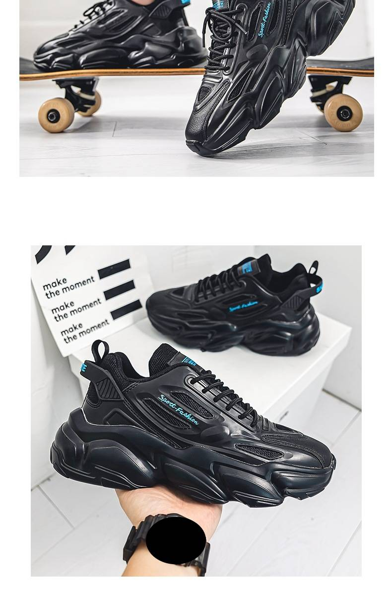 Men's Chunky Sneakers - Retro Dad Shoes With Thick Sole & Breathable Mesh For Running, Walking & Casual Wear (White/Black)_voghion.com