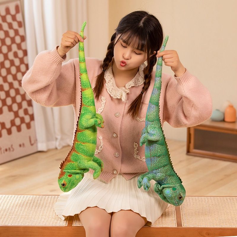 Realistisches Plüschtier Chamäleon Eidechse für Kinder und als Requisite für Fotografie-Lehrgänge Kurzplüsch, PP-Baumwollfüllung, 65 cm x 95 cm, grüne Farbe_voghion.com