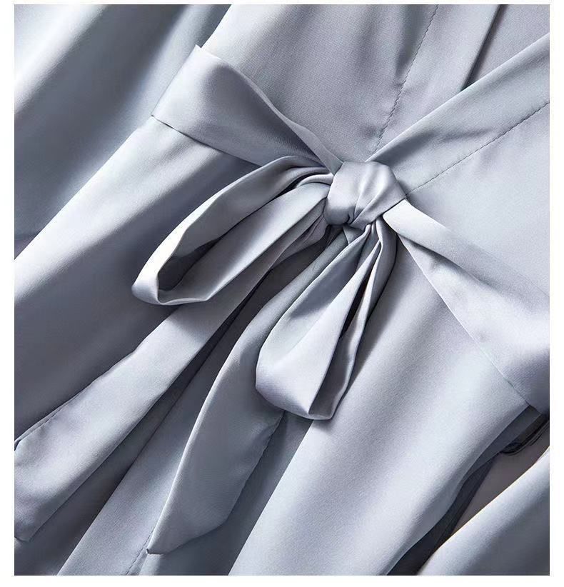 Underwear Pajamas Women Summer Ice Silk Sexy Suspenders Nightdress With Chest Pads Simulation Silk Satin Nightgown Five Piece Suit Home Clothes_voghion.com